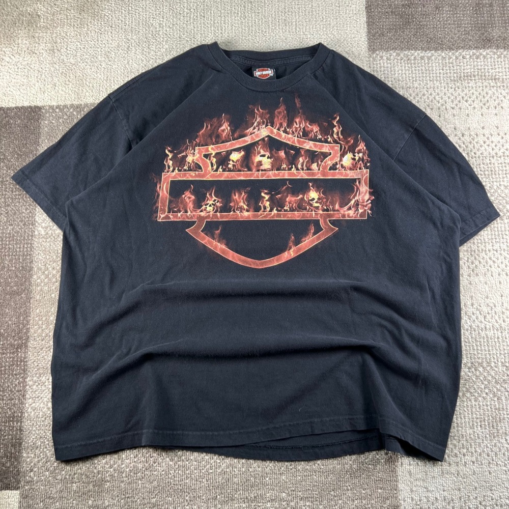 Harley Davidson Thunderbird Albuquerque NM Flame Skull Graphic T-Shirt Black XL
